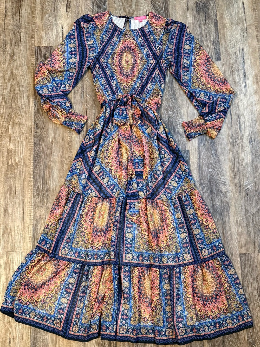 Flying Tomato Boho Maxi Dress in Navy, Coral & Gold